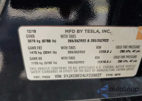 2020 Tesla Model X Long Range Dual Motor All-Wheel Drive/Long Range Plus Dual Motor All-Wheel Drive из США, поврежденный, VIN 5YJXCBE24LF239827